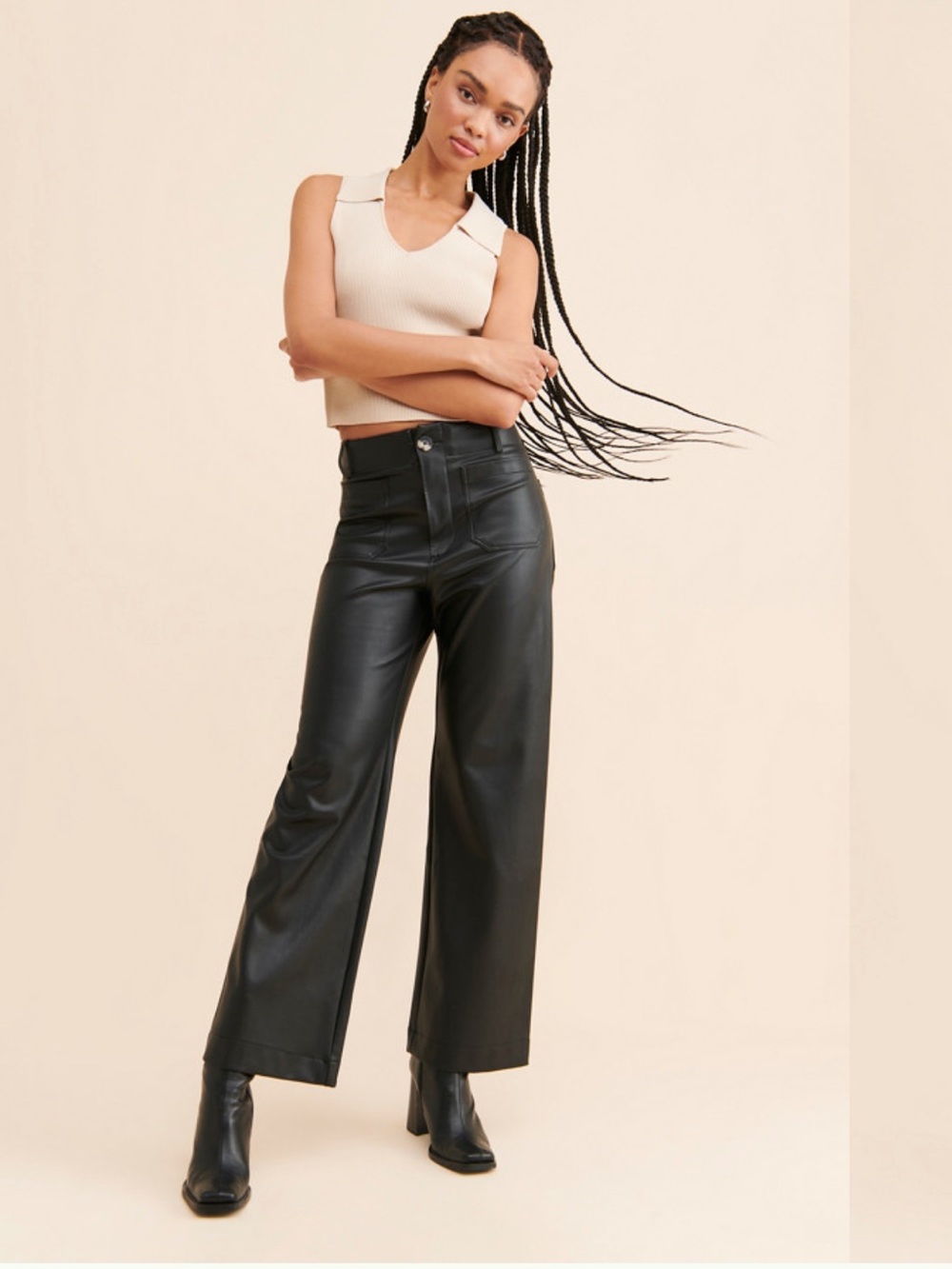 Maeve The Colette Wide Leg Full Length Vegan Leather Pants Black